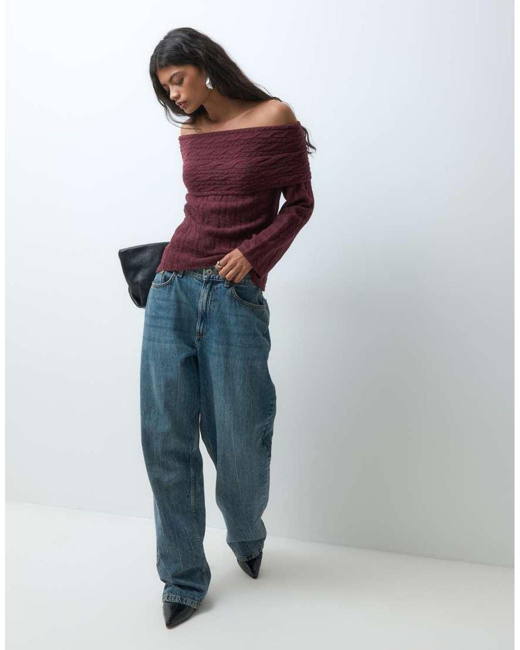 Vero Moda Blue Off Shoulder Cable Knit Jumper