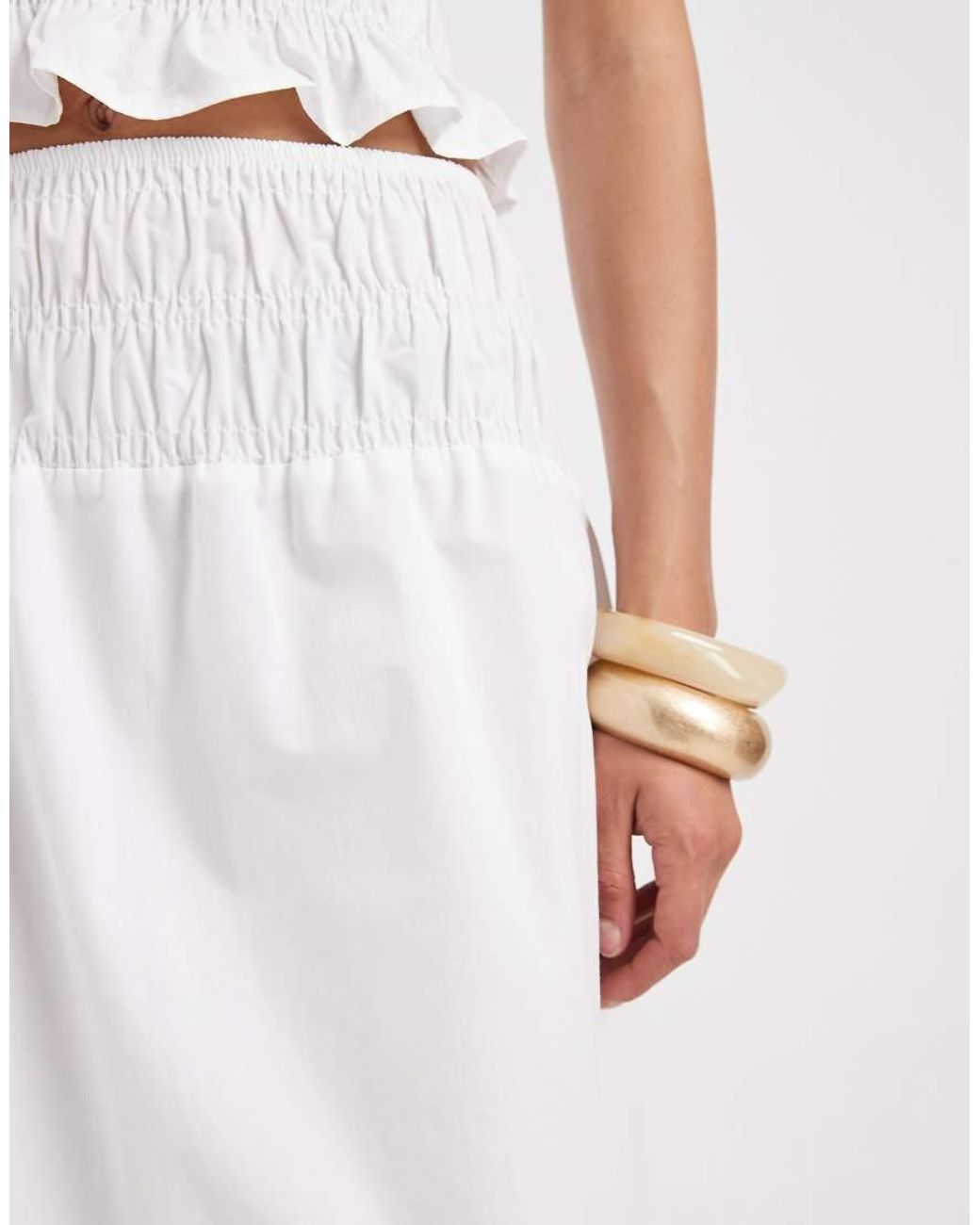 ASOS White Shirred Waist Midi Length Skirt