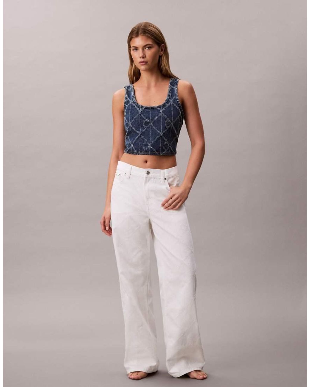Calvin Klein Multicolor Laser Cut Repeat Logo Low Rise baggy Jeans