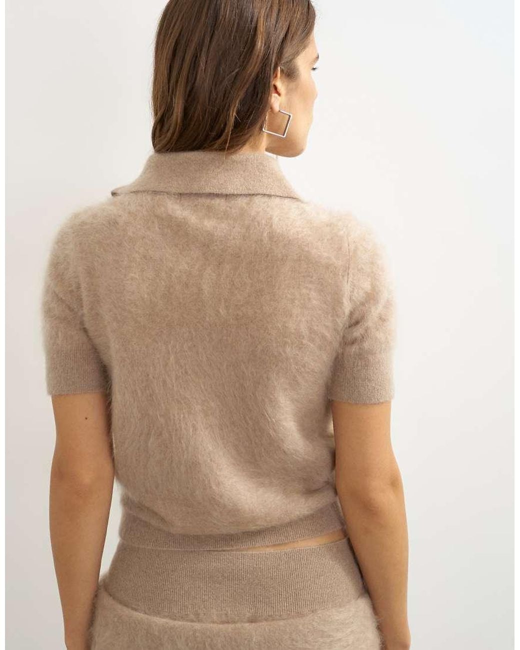 TOPSHOP Brown Knitted Mix And Match Brushed Pure Cashmere Premium Polo Top