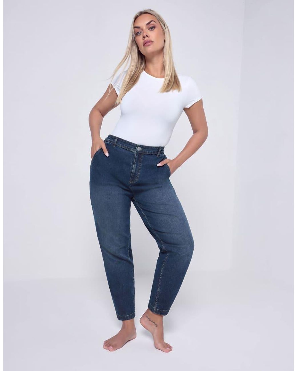 Yours Clothing Blue Stretch Denim Barrel Jeans