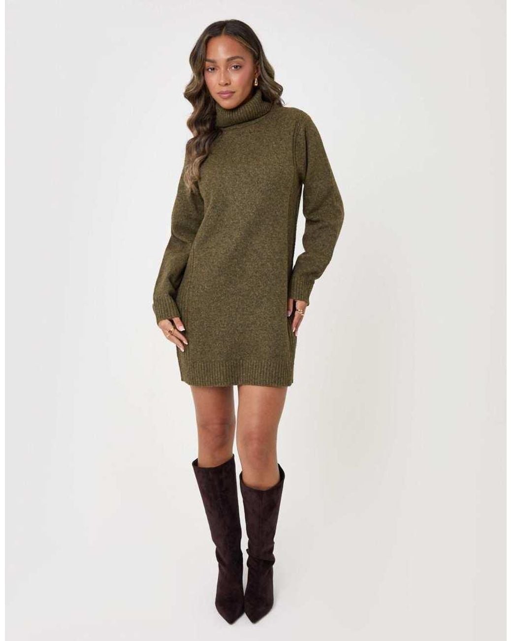 Threadbare Green Wool Blend Roll Neck Mini Dress