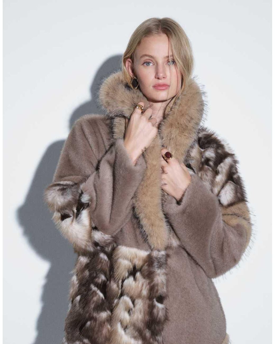 ASOS Brown Patched Longline Faux Fur Coat