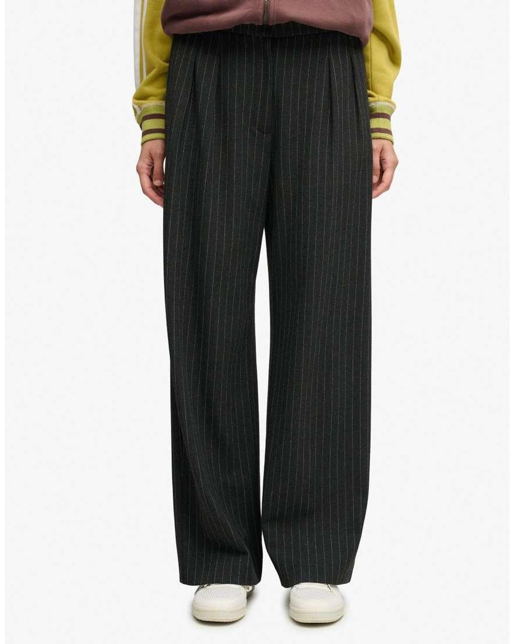 Superdry Gray Mid Rise Pinstripe Trousers