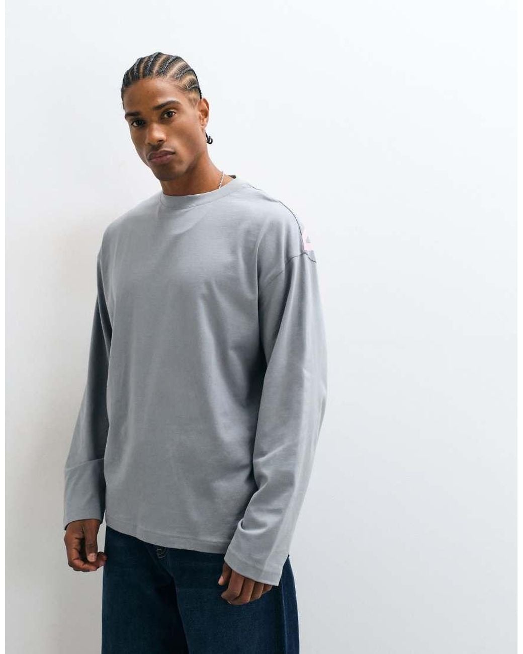 ASOS Gray Oversized Long Sleeve T-Shirt With Graffiti Graphic for men