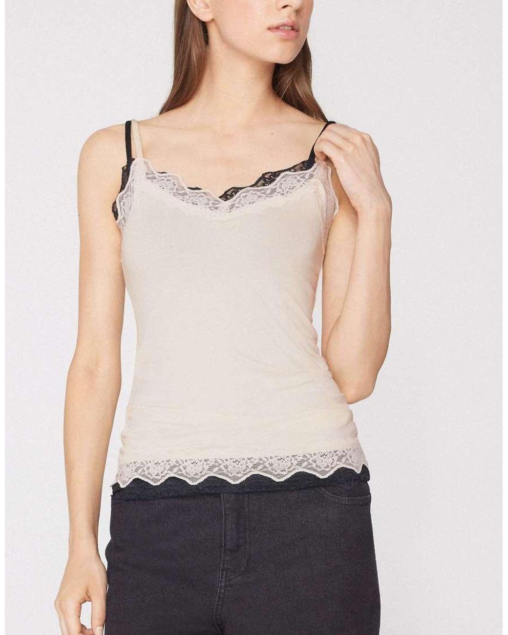Tezenis White Viscose And Lace Camisole