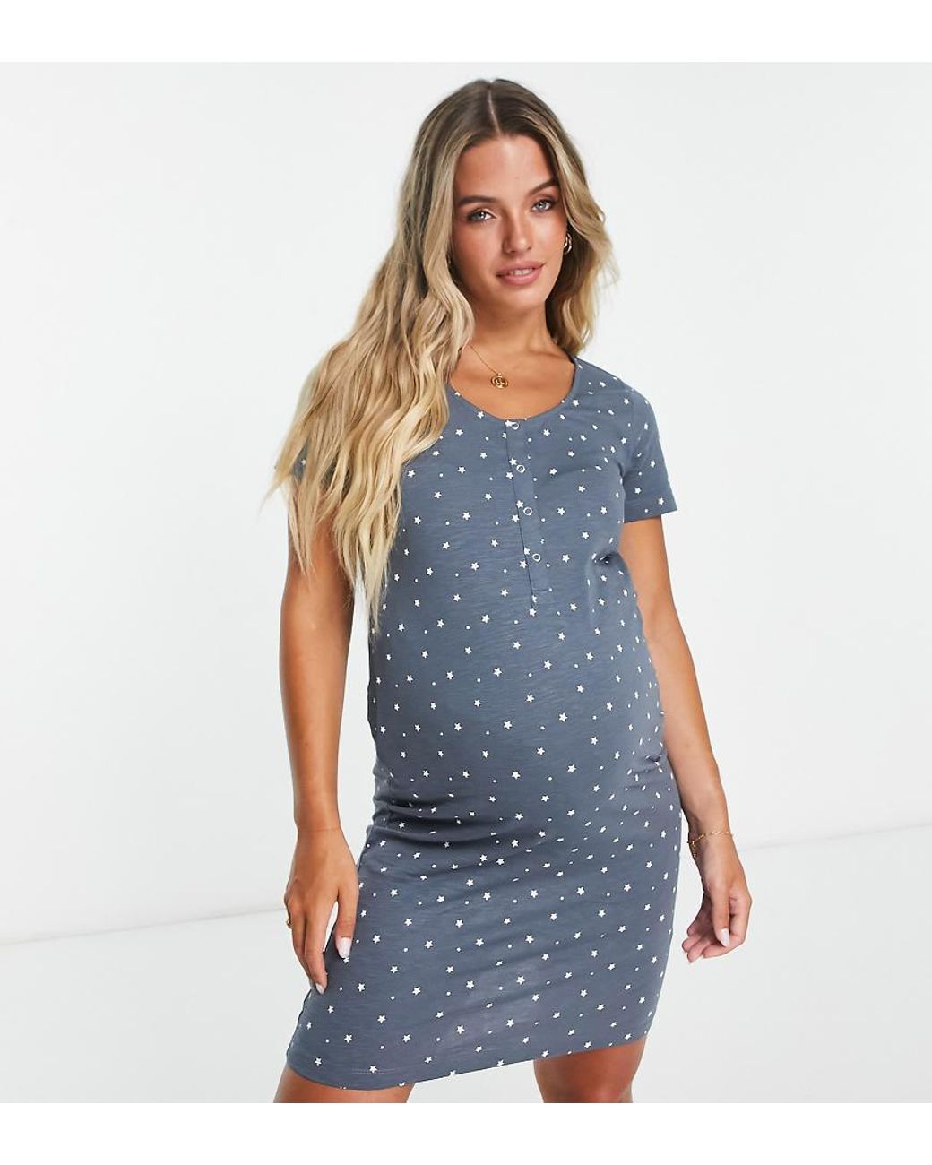 Mama.licious Blue Mamalicious Maternity Star Print Nightdress With Nursing Function