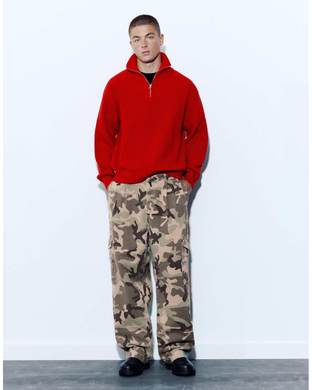 Pull&Bear Pullover mit halbem reißverschluss in Red für Herren