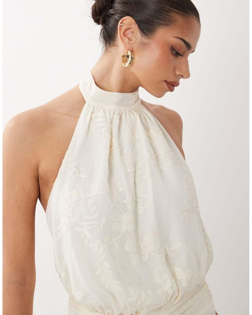 Gina Tricot White Embroidery Maxi Dress With Open Back Detail