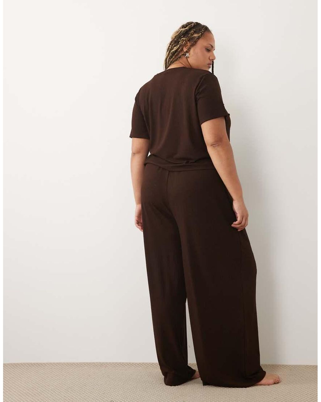 ASOS Black Asos Design Curve Lounge Mix & Match Rib Wide Leg Bottom