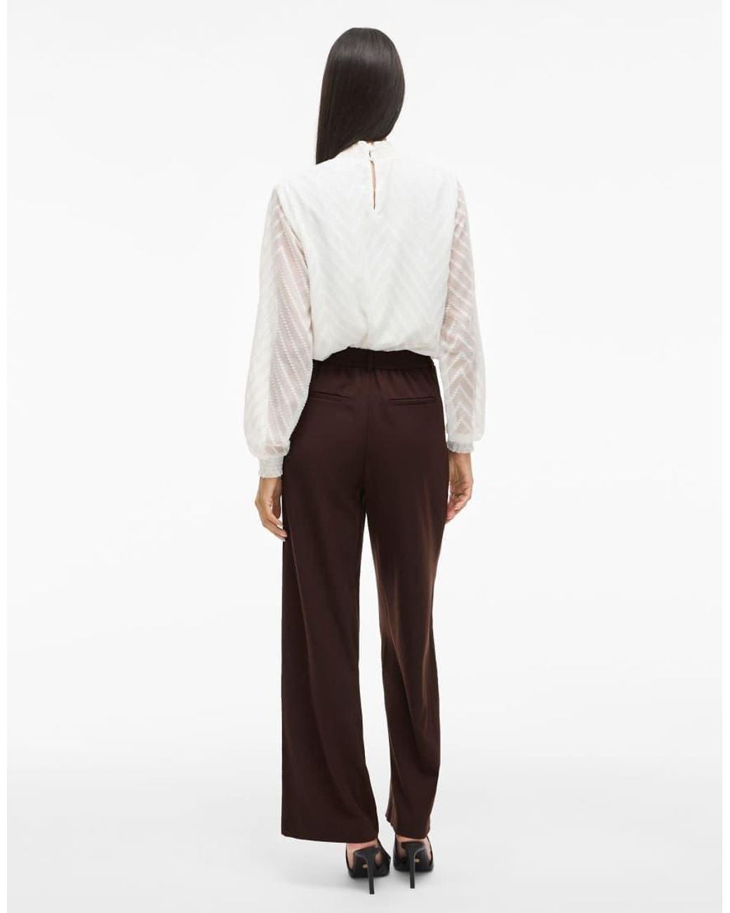 Vila Brown High Waisted Wide Leg Tailored Trousers