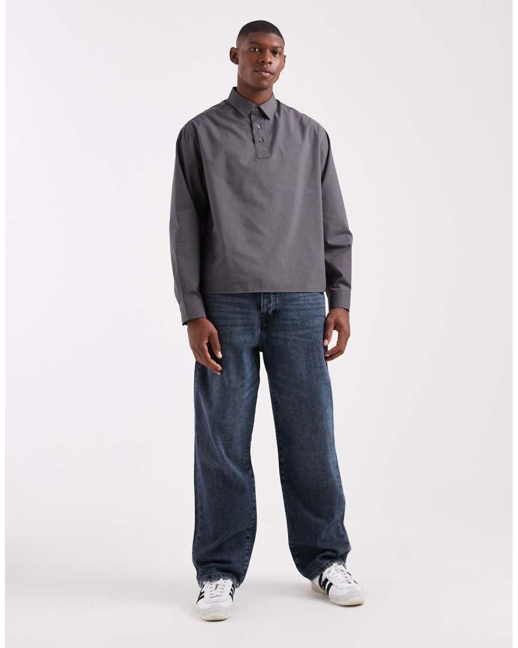 ASOS Gray Oversized Poplin Rugby Shirt for men