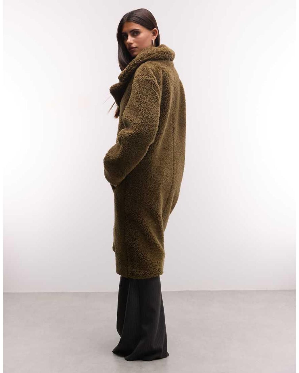 French Connection Green Longline Borg Dad Coat