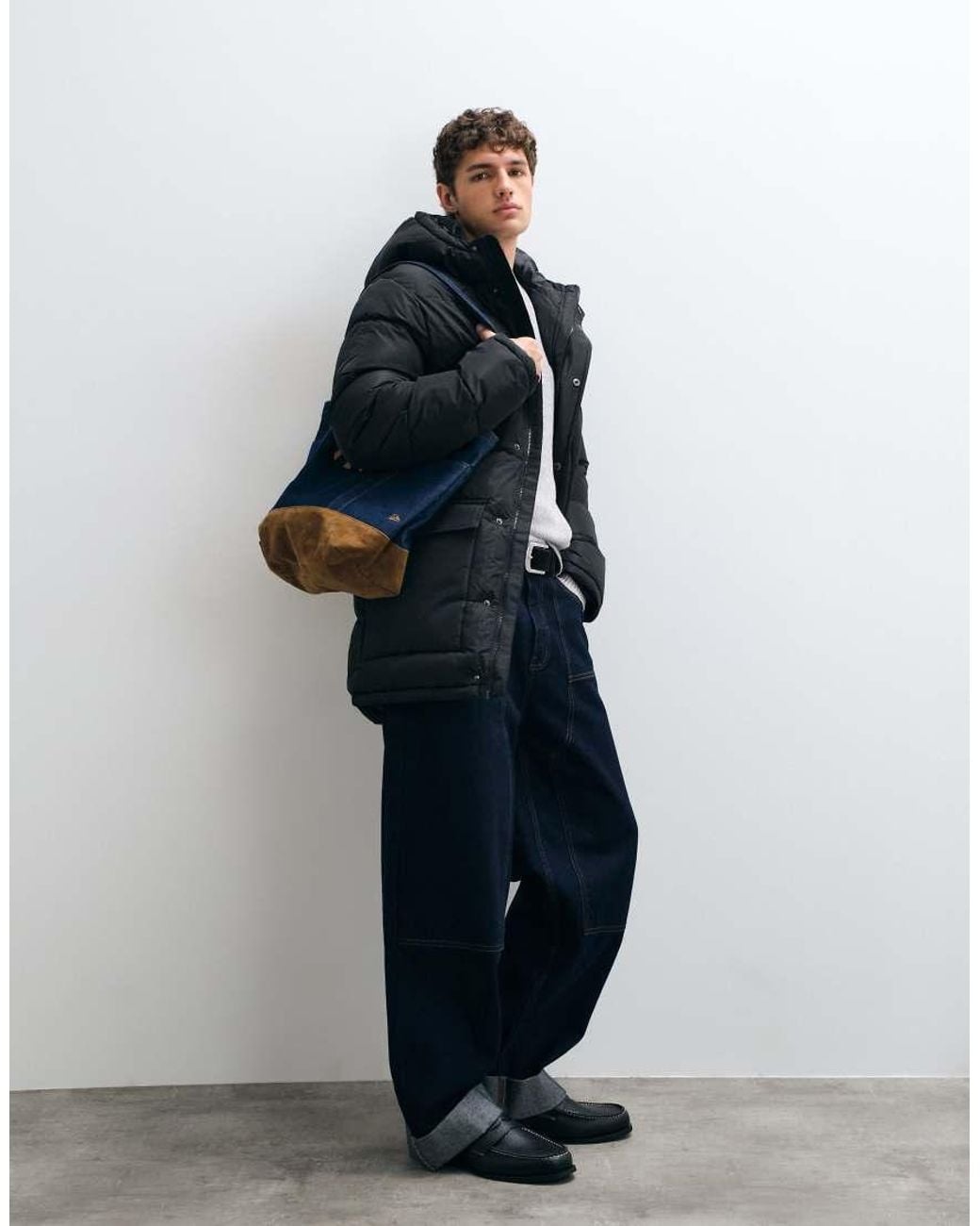 French Connection Blue Hooded Padded Parka Jacket for men