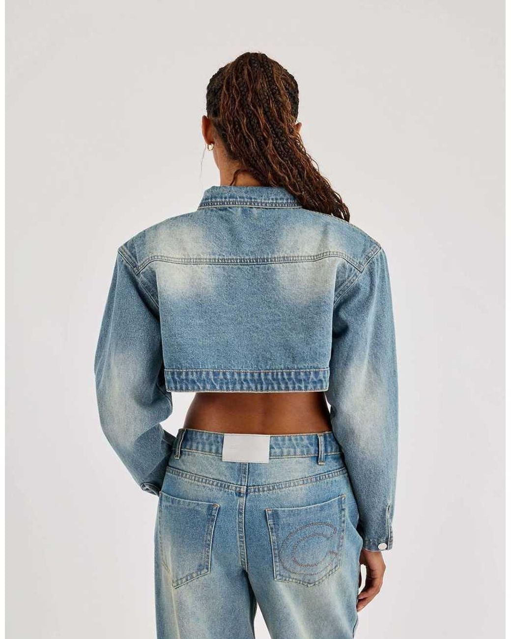 CERNUCCI Blue Super Crop Shoulder Pad Denim Jacket