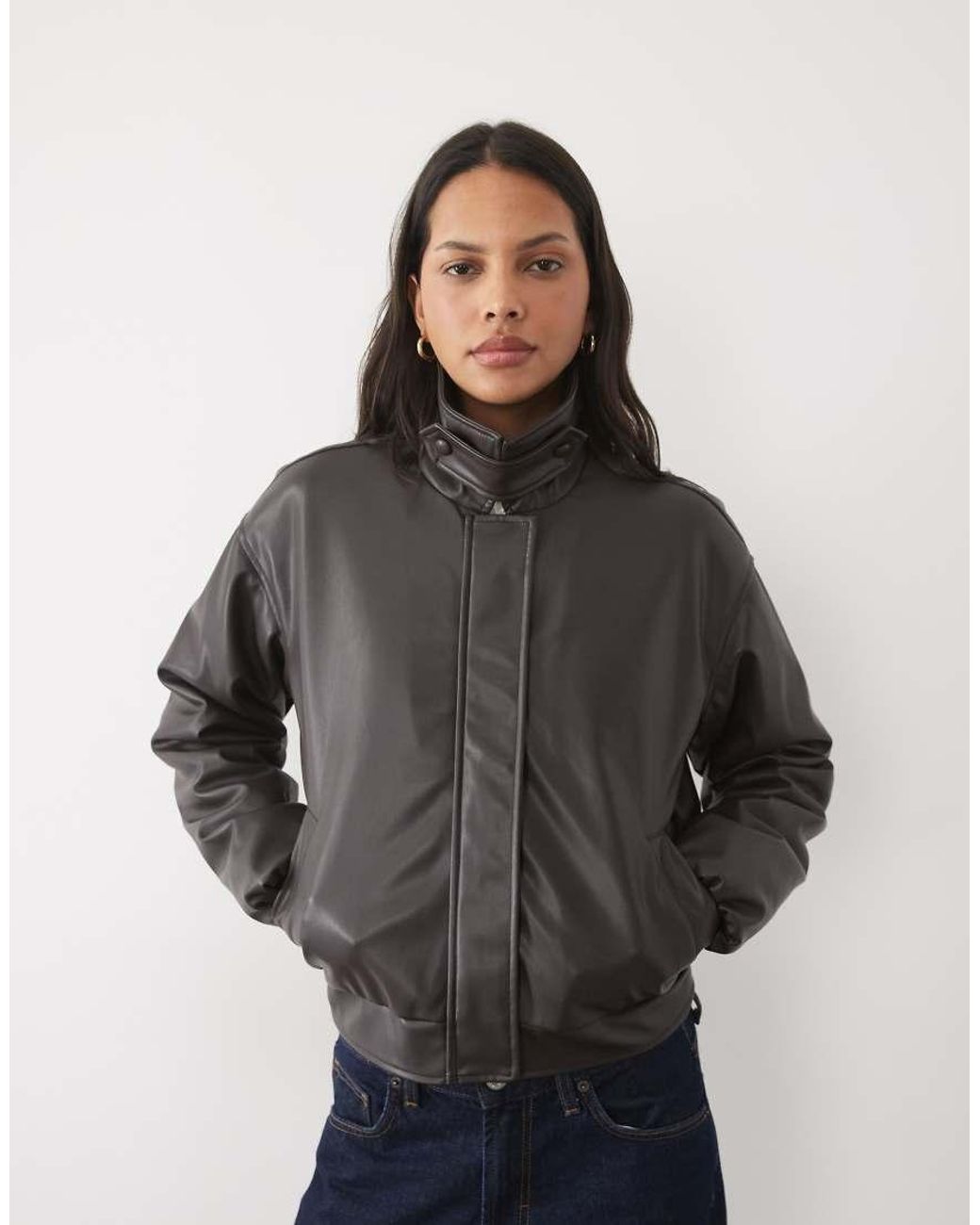Threadbare Gray Faux Leather Funnel Neck Jacket