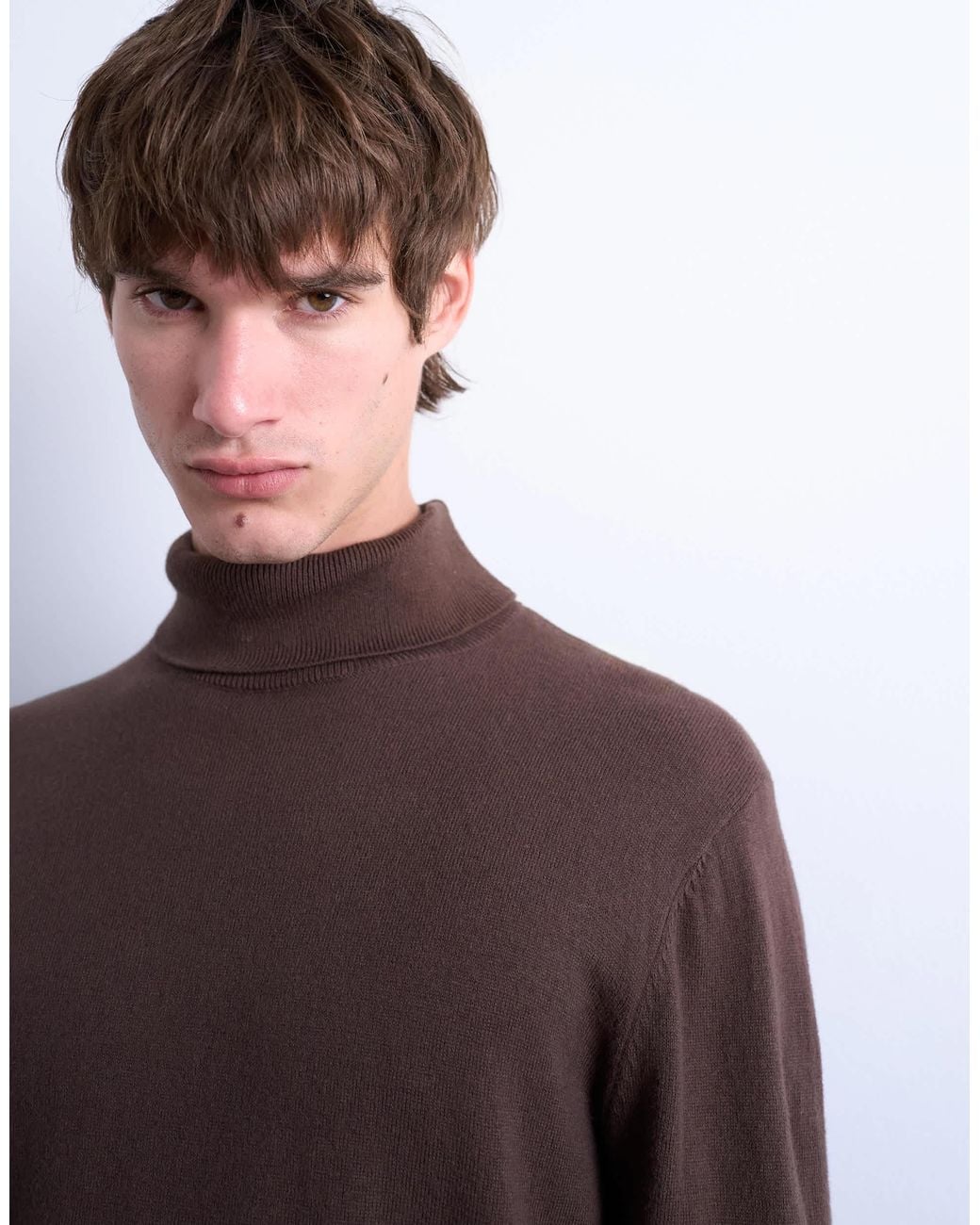 Topman Brown Essential Knitted Roll Neck for men