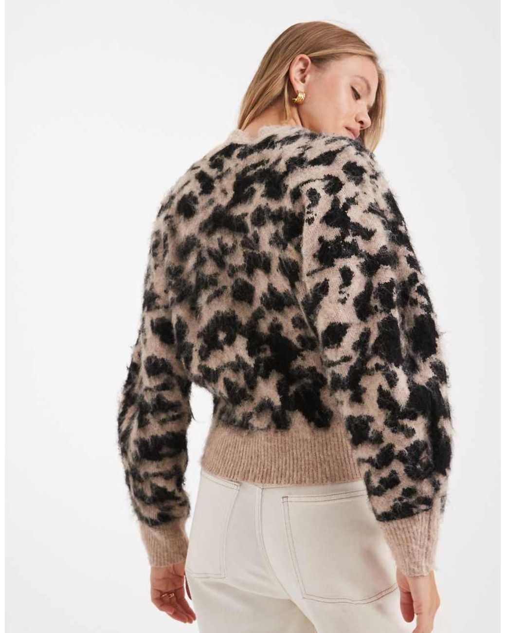 ASOS Brown Raglan Waisted Brushed Leopard Jumper