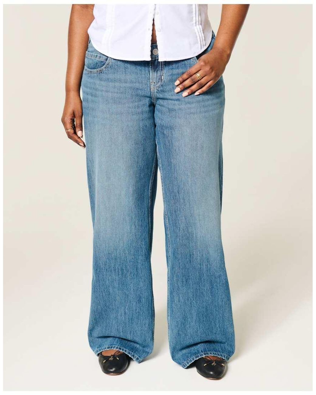 Hollister Blue Ultra Low-Rise Medium Wash Baggy Jeans