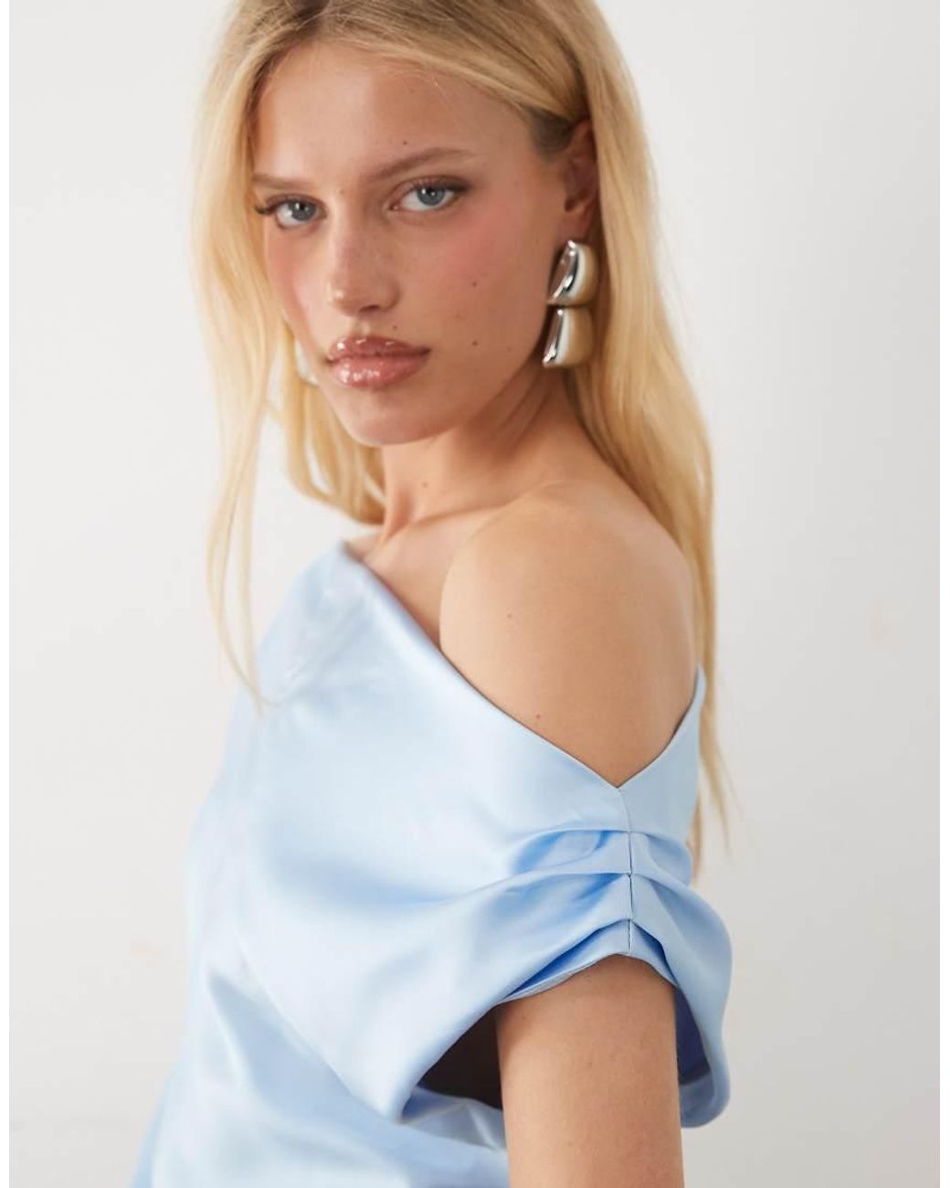 ASOS Blue Satin One Shoulder Drape Mini Dress
