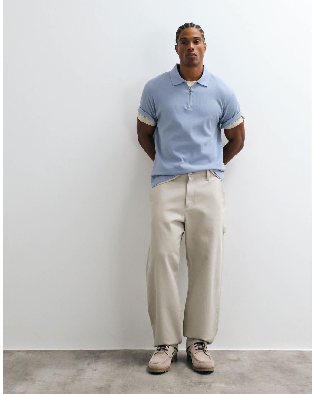 ASOS Blue Regular Fit Zip Polo for men