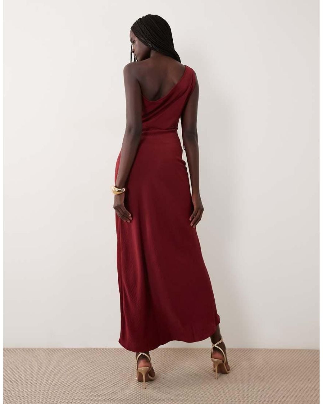 Jdy Red One Shoulder Maxi Dress With Gold Trim