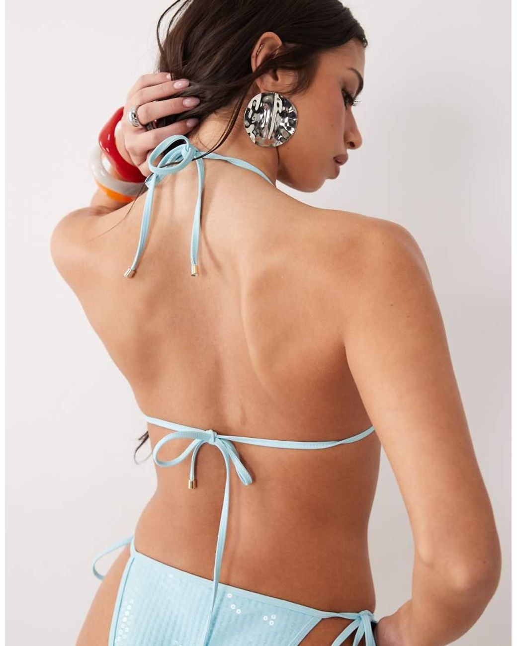 South Beach Blue Pink Shell Print Triangle Bikini Top