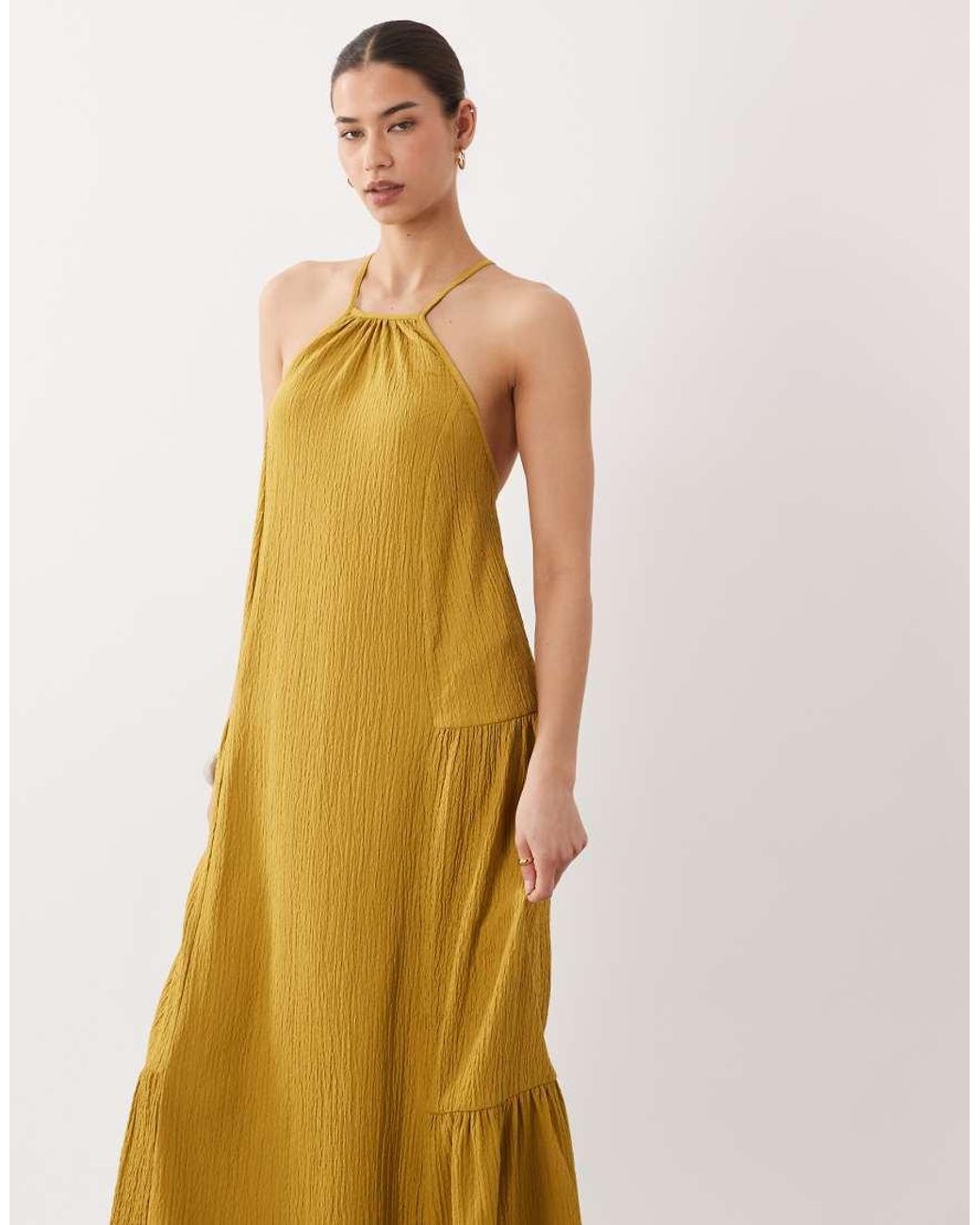 ASOS Natural Textured Halter Trapeze Maxi Dress