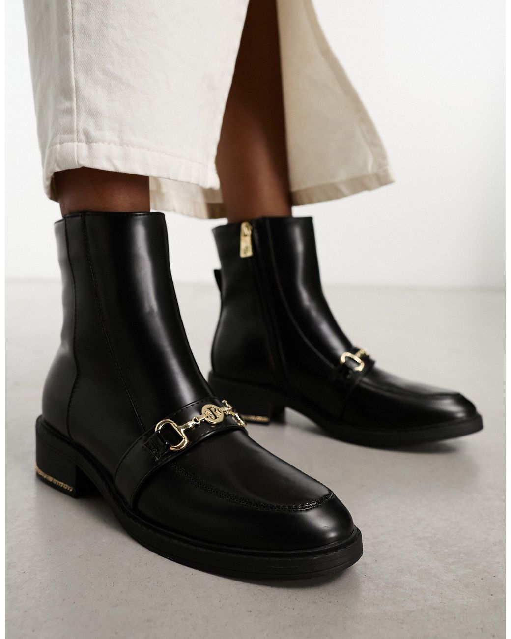 River Island Boot With Gold Buckle Detail in Black Lyst
