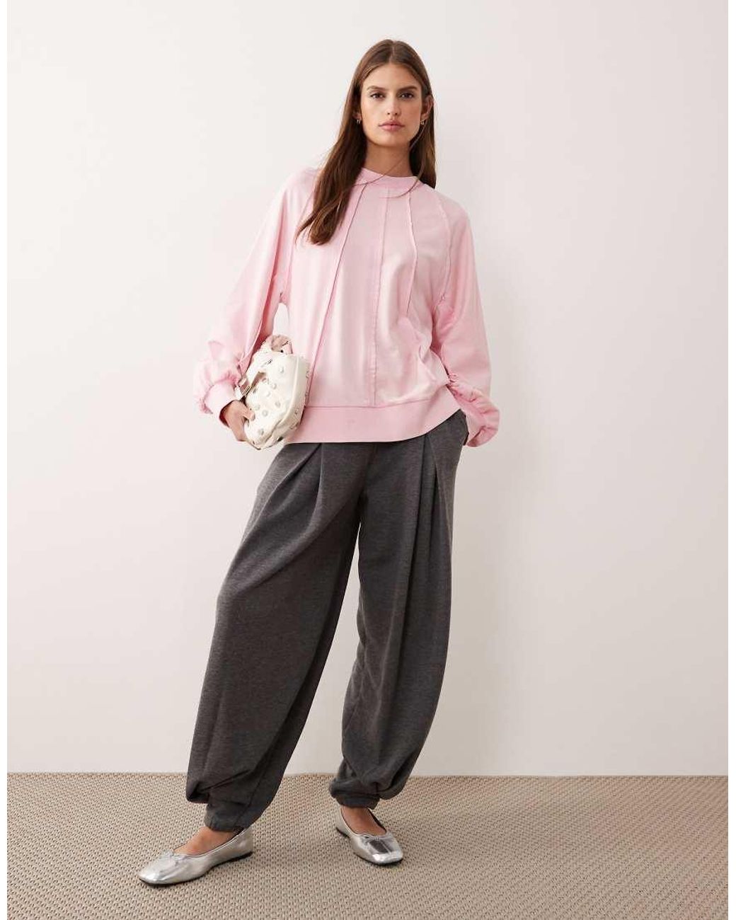 ASOS Pink Seamed Sweatshirt With Panel Detail