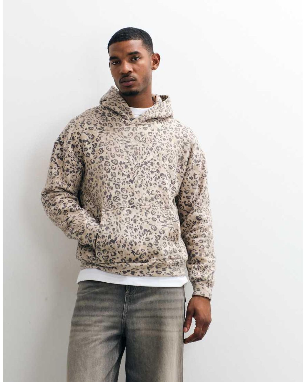 Hollister White Boxy Fit Hoodie for men