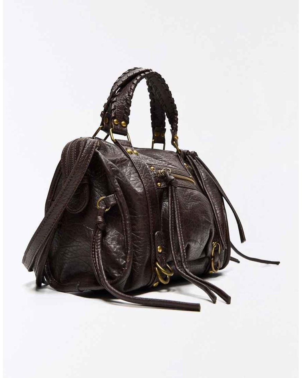 Bershka Black Worn-effect Bowling Bag With Straps