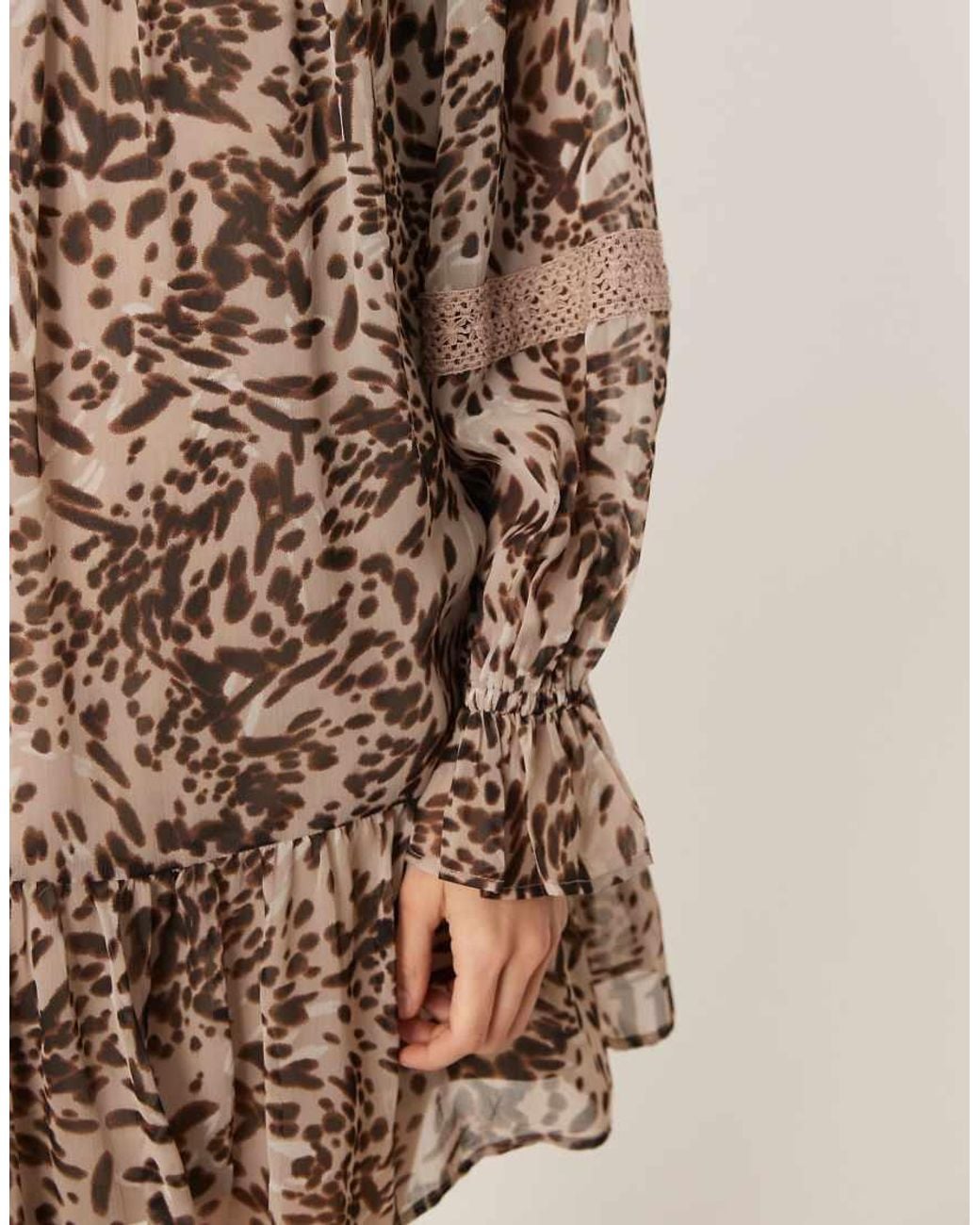 Wednesday's Girl Natural Long Sleeve Floaty Mini Dress