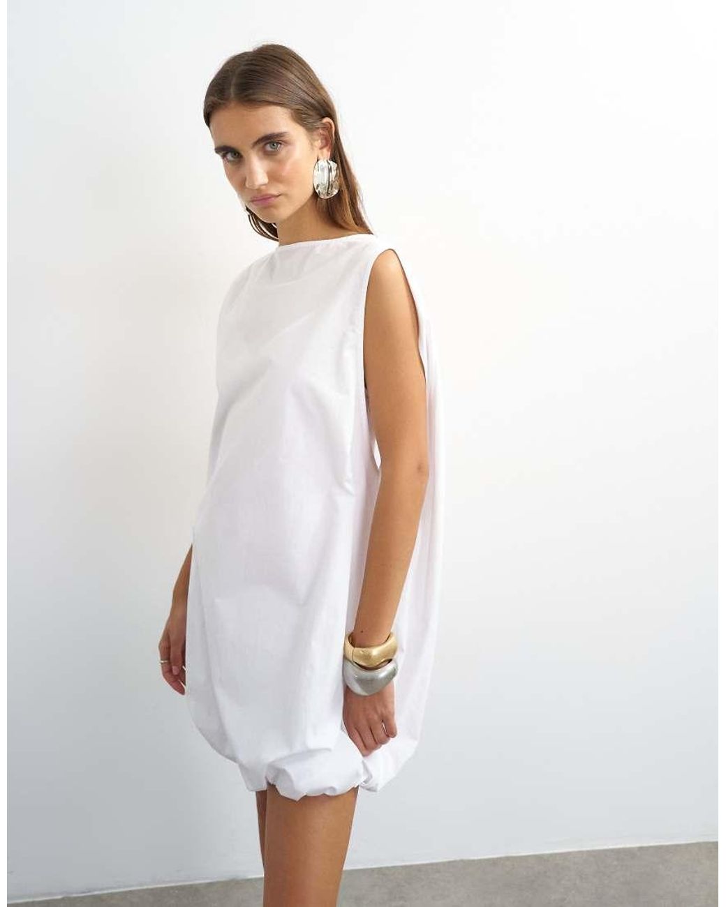 TOPSHOP White Poplin Bubble Cape Mini Dress