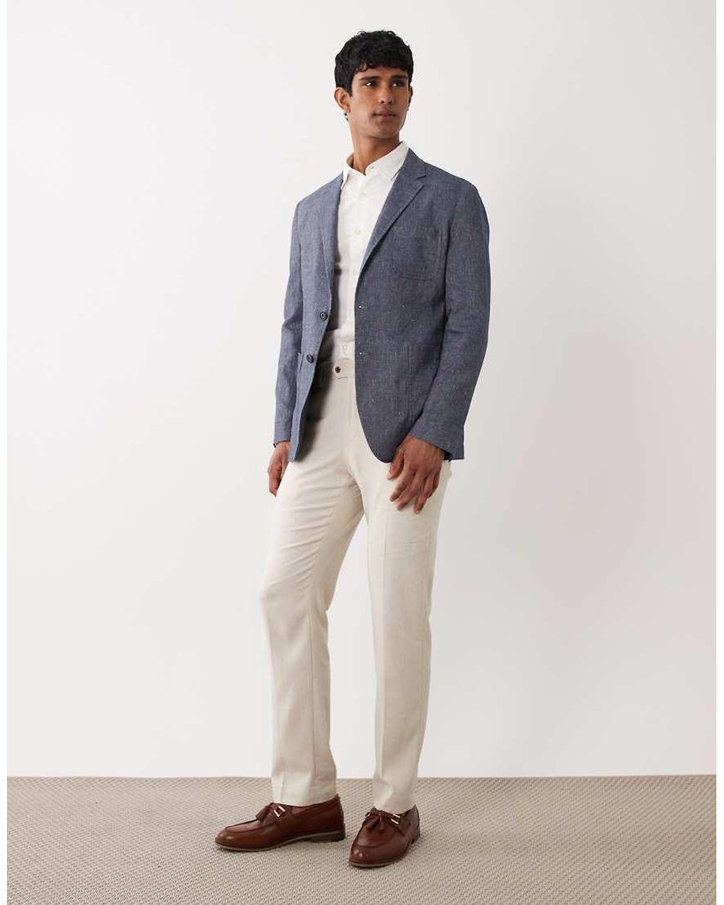 Mango Blue Allen Linen Mix Blazer for men