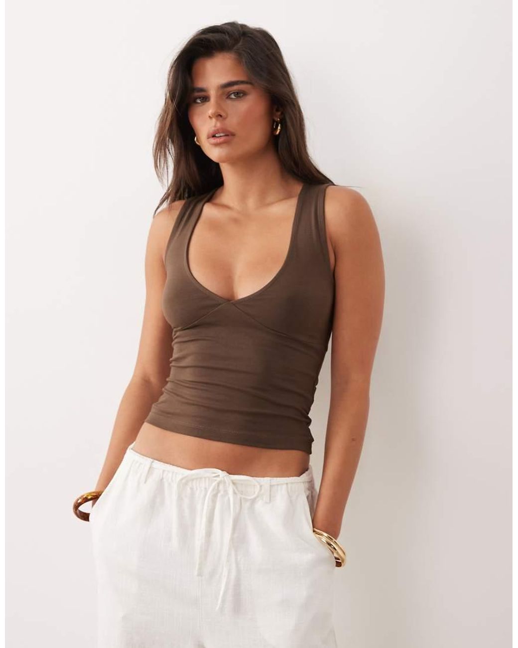 The Frolic Brown Exclusive Halterneck Plunge Top