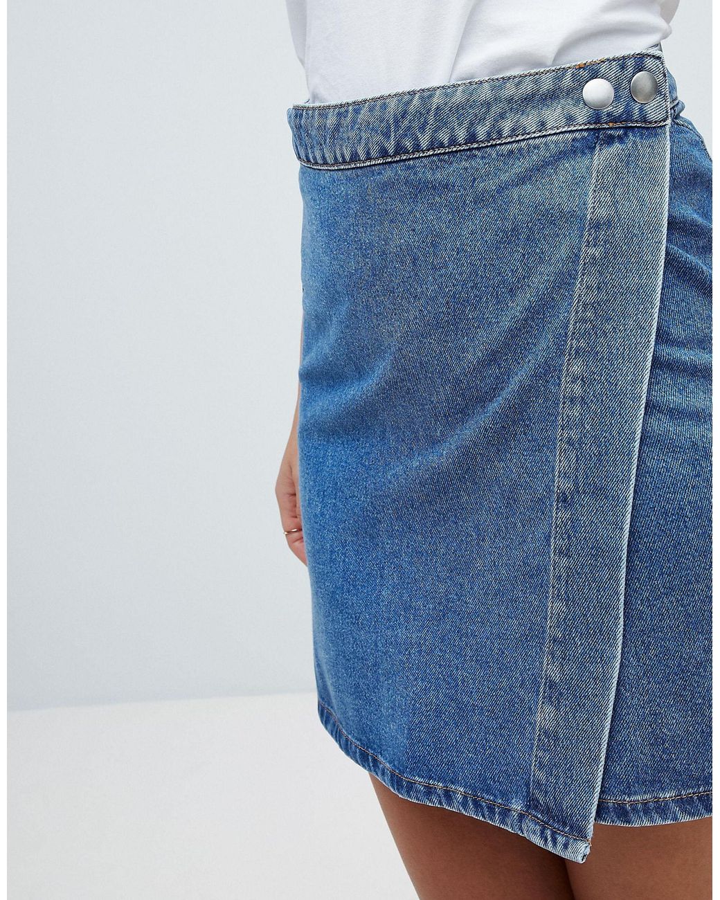 ASOS DESIGN TALL - Jupe portefeuille en jean - délavé Jean ASOS en coloris  Bleu | Lyst