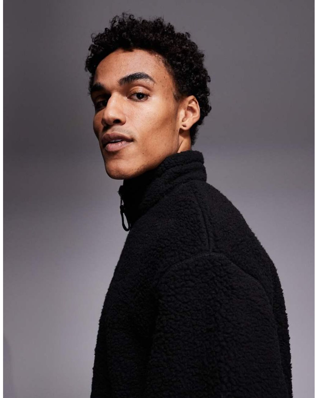 ASOS Blue Relaxed Funnel Neck Zip Through Borg Sweatshirt With Piping for men