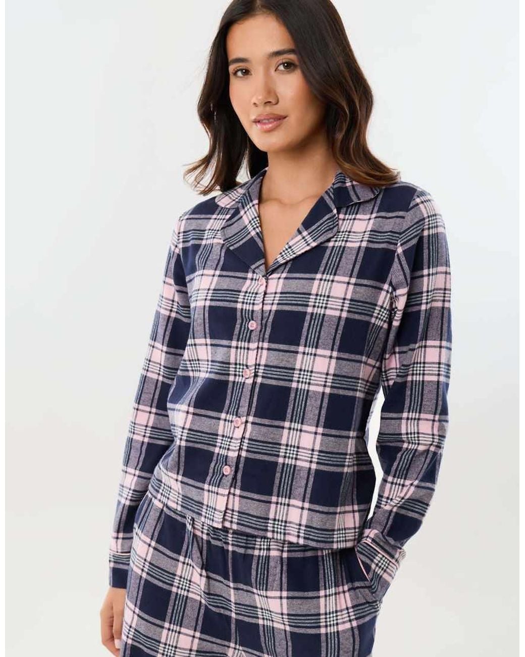 Threadbare Blue Cotton Button Up Pyjama Set