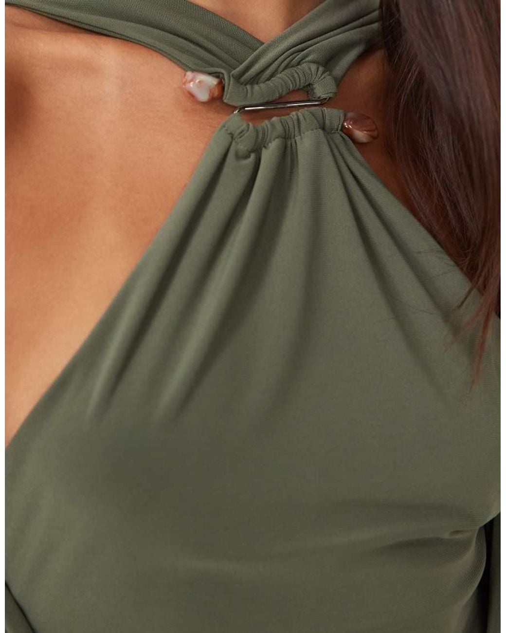 ASOS Green Sleeveless Cowl Front Maxi Dress With Trim Neck Detail