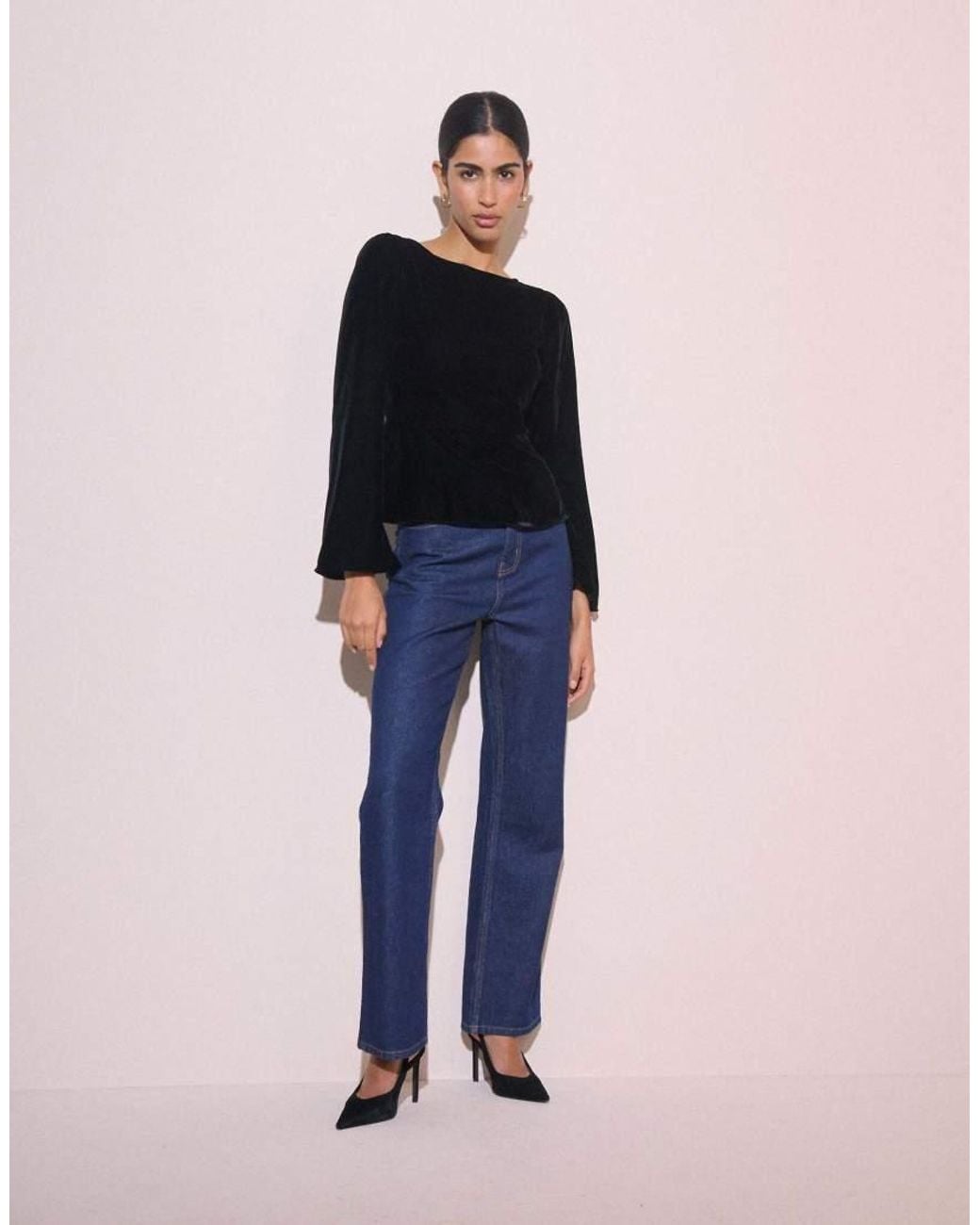 Nobody's Child Blue Fluted Sleeve Velvet Eva Top
