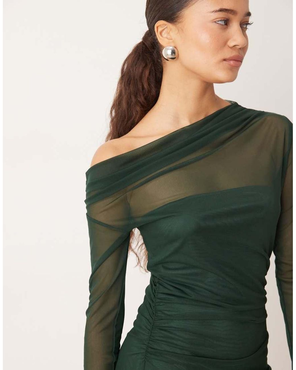 Mango Green Asymmetric Long Sleeve Maxi Dress