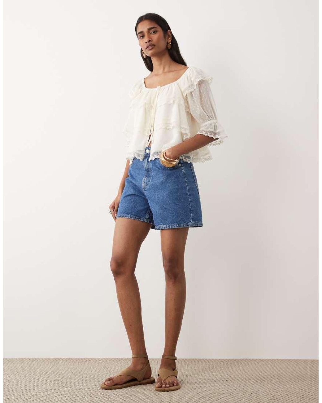 Miss Selfridge Dobby Tie Front Blouse-white