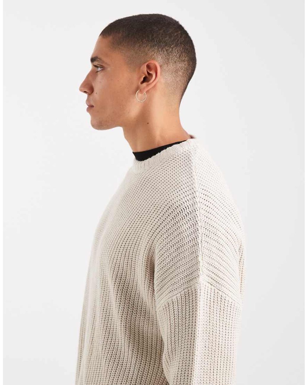 Only & Sons White Oversized Fisherman Rib Knit Jumper for men