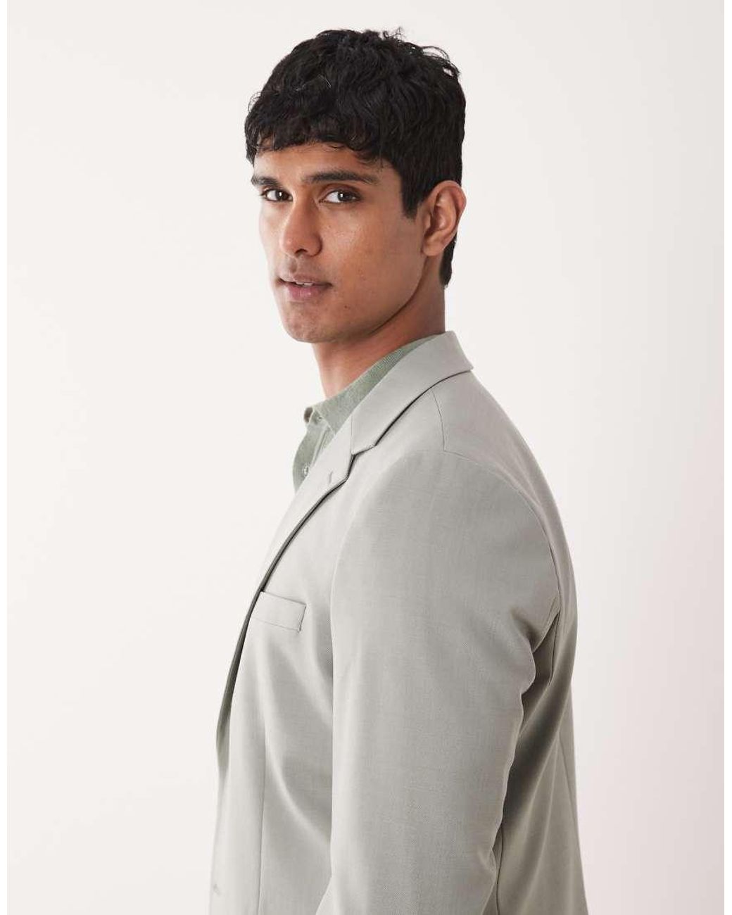 SELECTED Gray Wool Blend Slim Fit Blazer for men