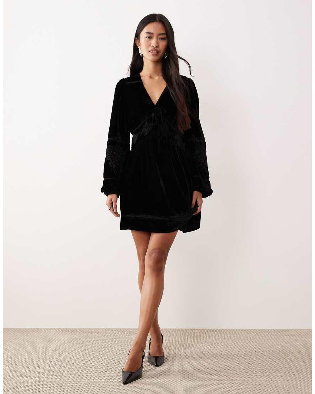 Nobody's Child Black Aquarius Embroidered Velvet Mini Dress