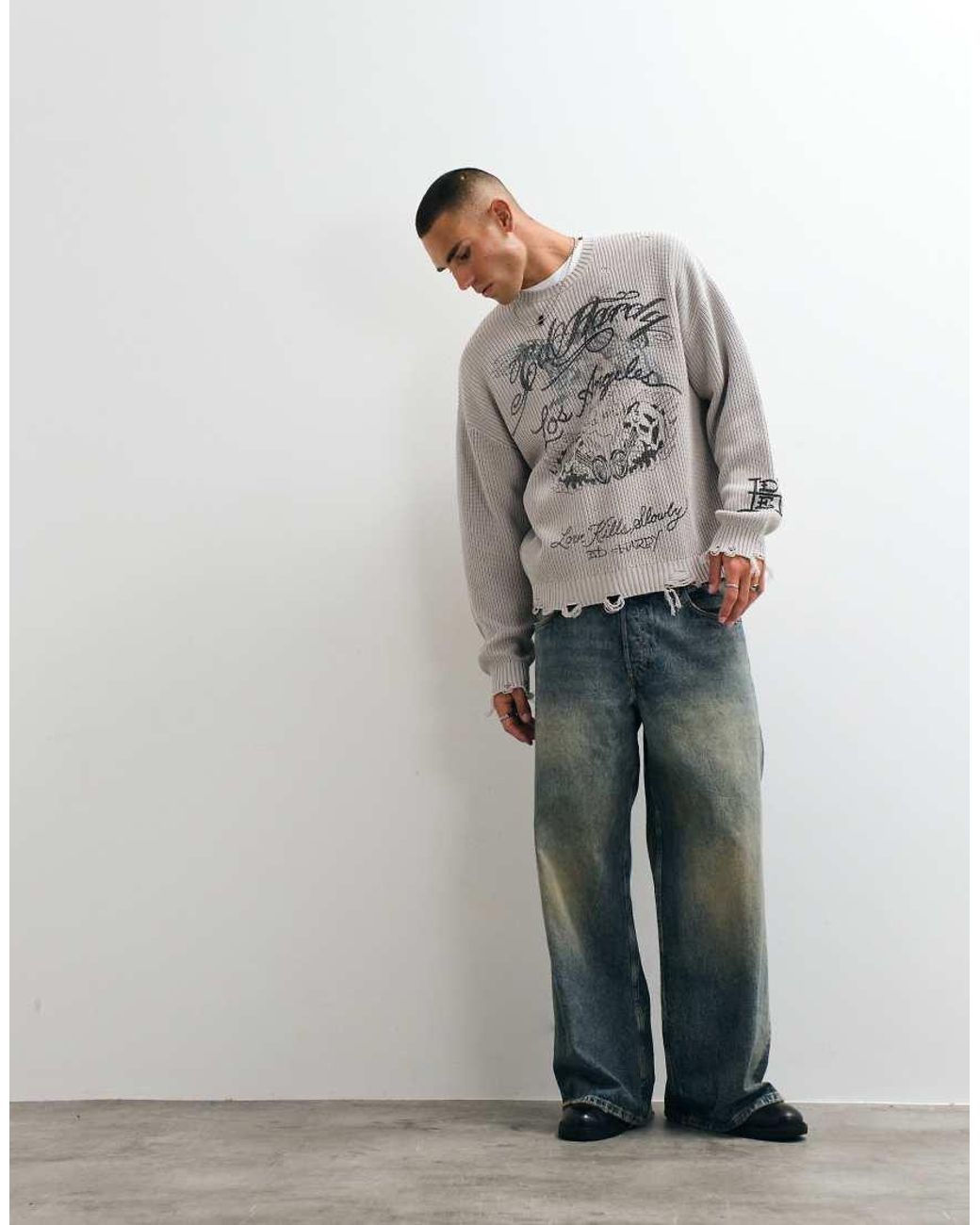Ed Hardy Gray Los Angelels Crew Neck Jumper