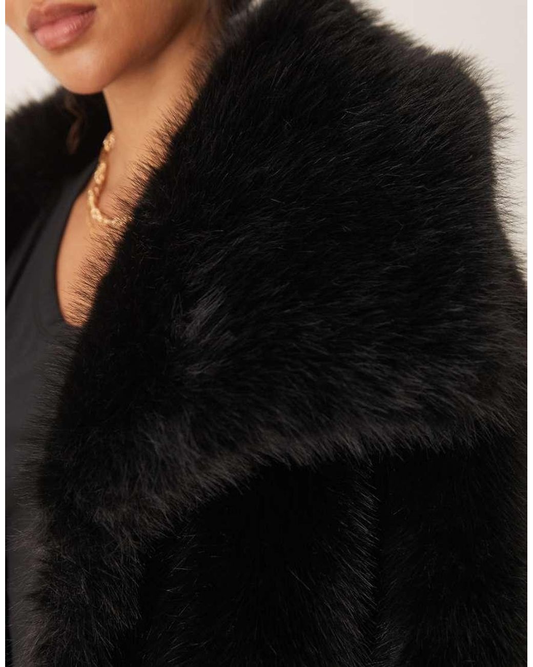 Pretty Lavish Black exaggerated Collar Faux Fur Coat