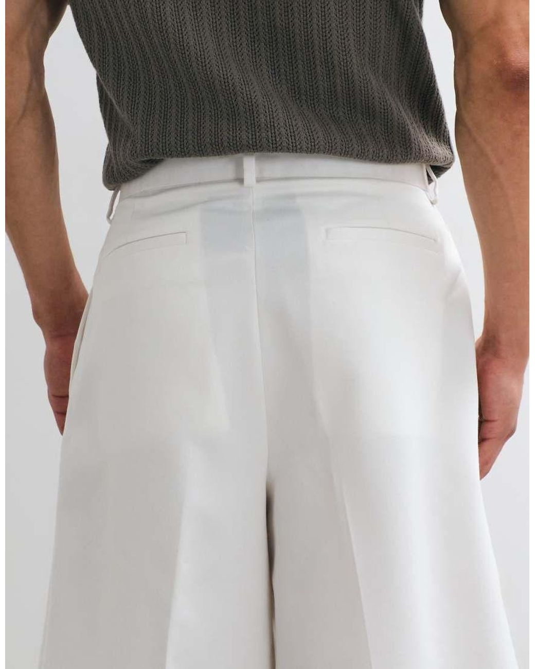 ASOS Natural Tailored Pleated Oversized Bermuda Shorts for men