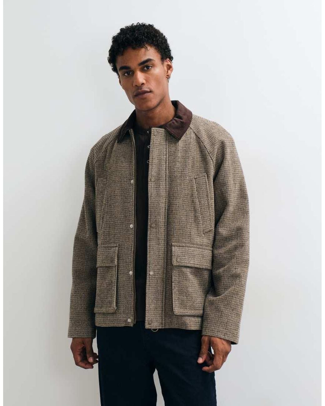 Jack & Jones Brown Double Pocket Barn Jacket With Corduroy Collar for men